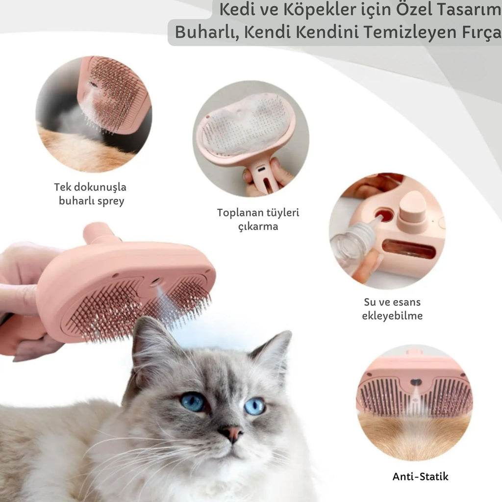 Kedi ve Köpekler için Spreyli Fırça _ Masaj ve Tüy Alma