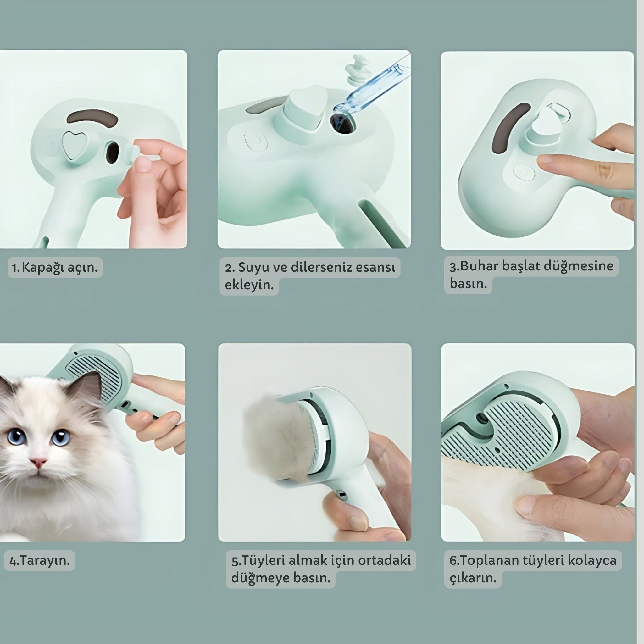 Kedi ve Köpekler için Spreyli Fırça _ Masaj ve Tüy Alma