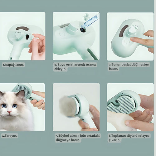 Kedi ve Köpekler için Spreyli Fırça _ Masaj ve Tüy Alma