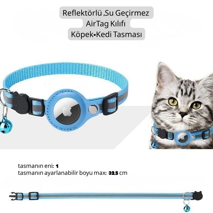 Reflektörlü Su Geçirmez AirTag Kılıfı Köpek-Kedi Tasması