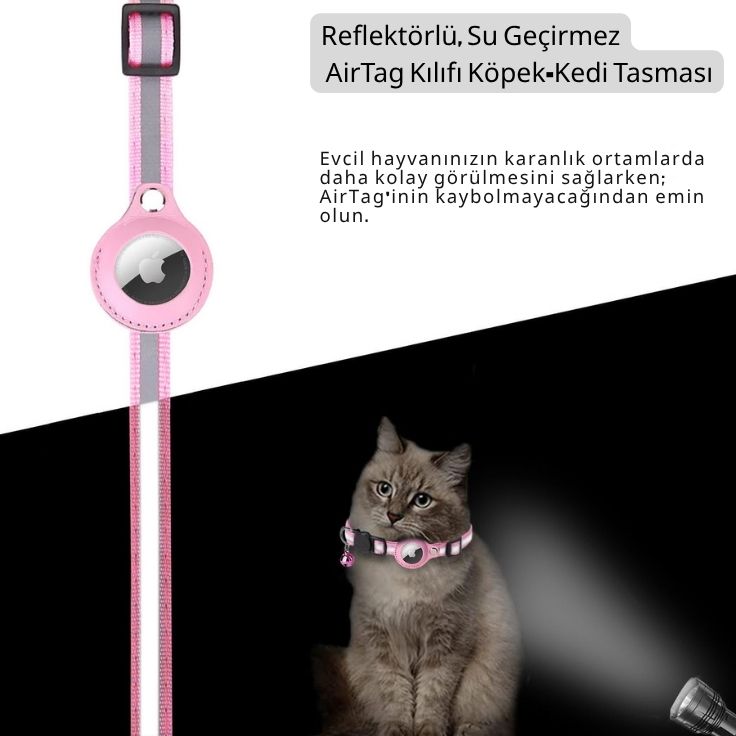 Reflektörlü Su Geçirmez AirTag Kılıfı Köpek-Kedi Tasması